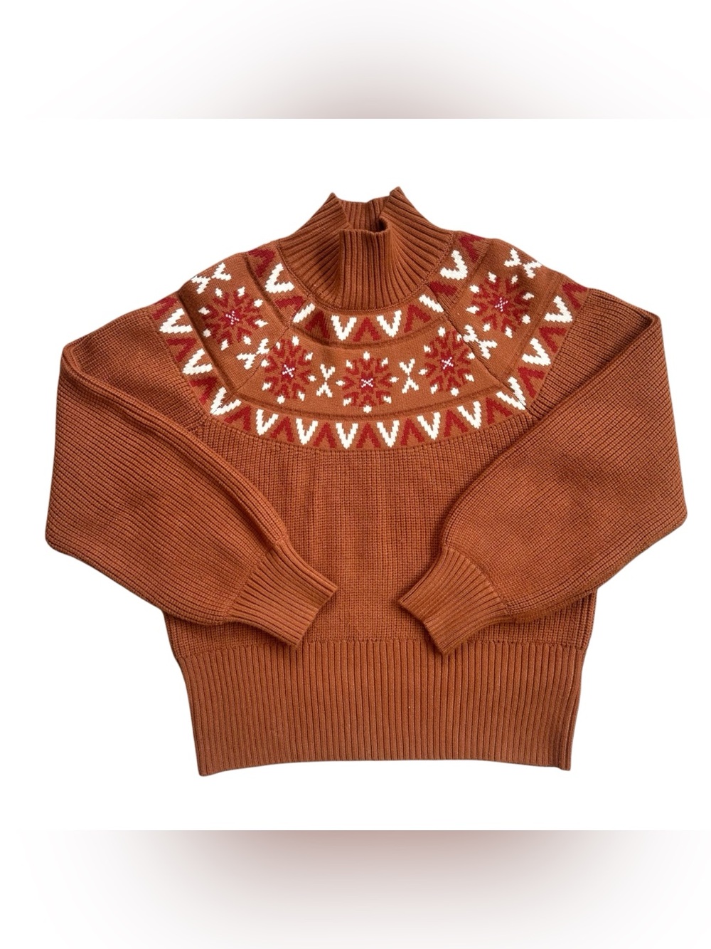 Varley Alpine Bowen Fair Isle Pullover Chunky Sweater Roasted Pecan Size Medium